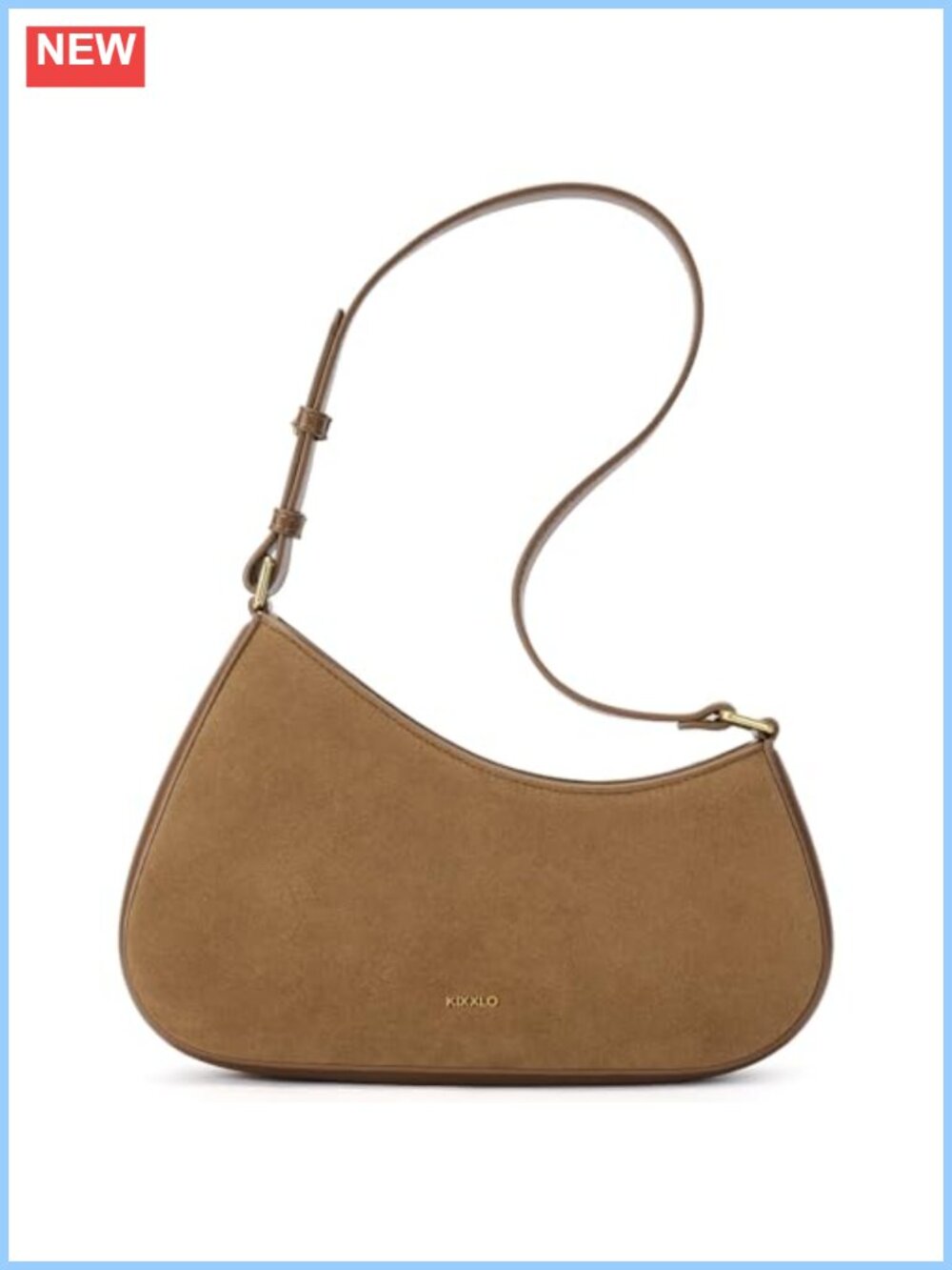 Faux Suede Vegan Leather Mini Crescent Shoulder Bag Adjustable Strap